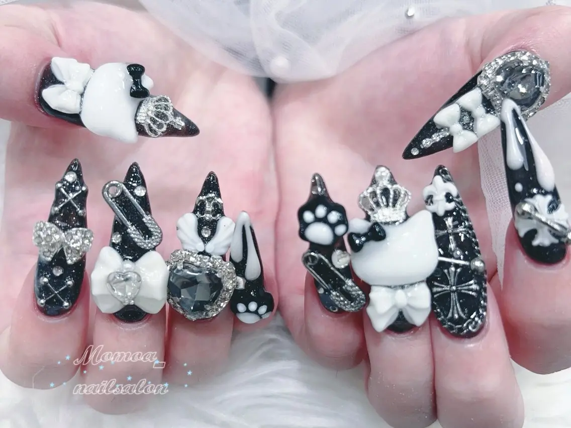 ネイル 成人式 大理石ネイル(マーブル) リボン 夏ネイル ネイルチップ ハンドネイル MoMoA Nail ネイル長さ出し専門店のネイルデザイン