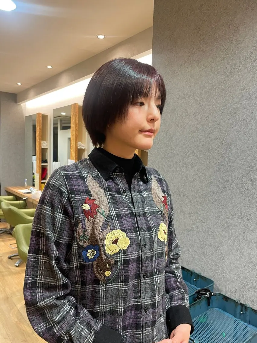 ショート カラー ブリーチ ブリーチなしカラー ピンクカラー パープルカラー 髪質改善/Bloss om🌷高橋沙衣のヘアスタイル