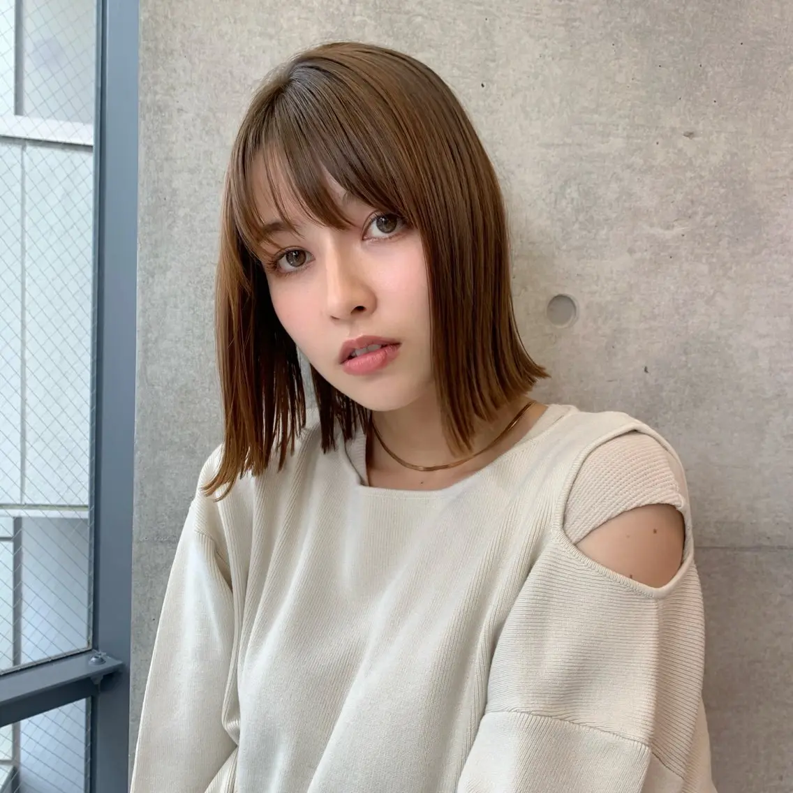 ミディアム 切りっぱなしボブ ボブ レイヤーカット カット ヘアカラー 似合わせヘア✔️ 店長 オオキアキヒロのヘアスタイル