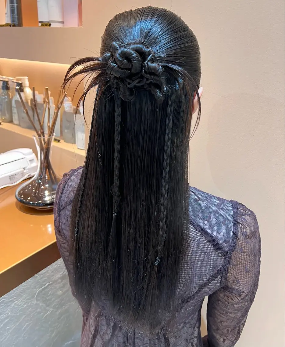 セミロング カラー ヘアアレンジ ハーフアップ ヘアセット ✨カチモリ✨レイヤー 韓国ヘア🇰🇷ゆいのヘアスタイル