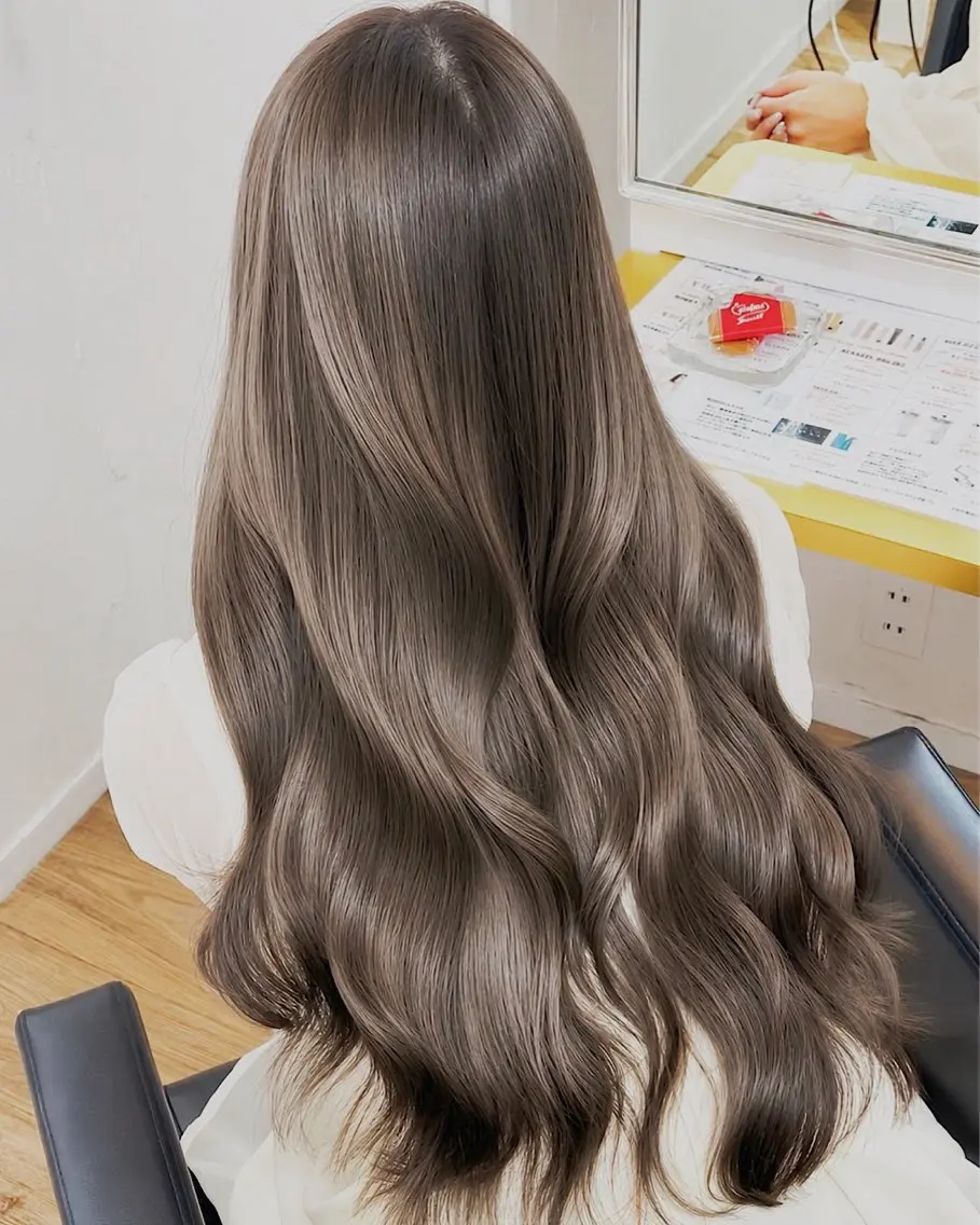 ロング ヘアカラー オリーブベージュ/ 上田優希　/透明感カのヘアスタイル