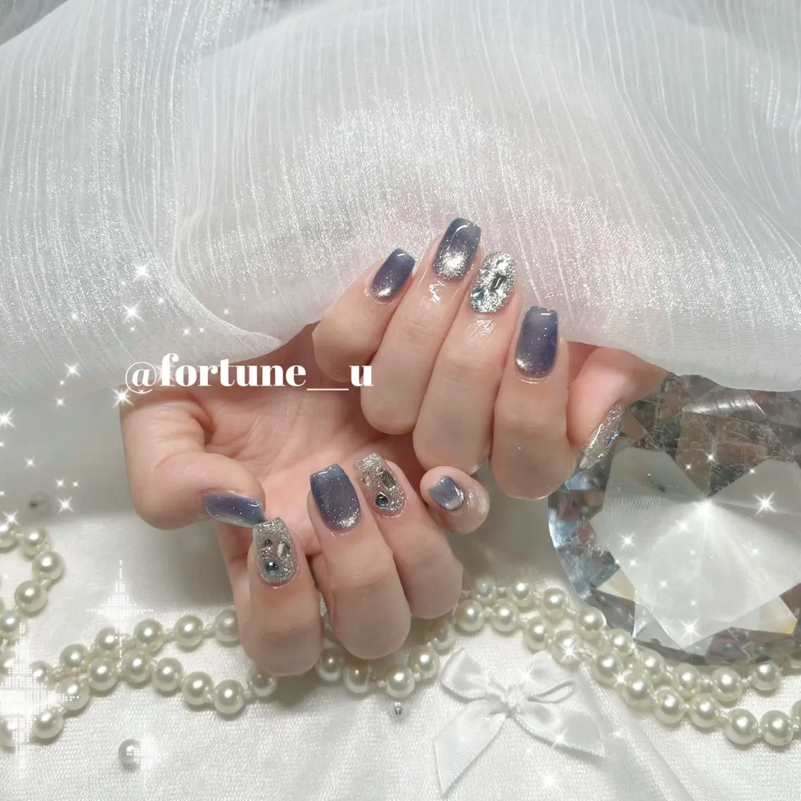 ネイル ガーリー 韓国ネイル 持ち込み ワンホンネイル ハンドネイル 💜✩.* Yuuna💜のネイルデザイン