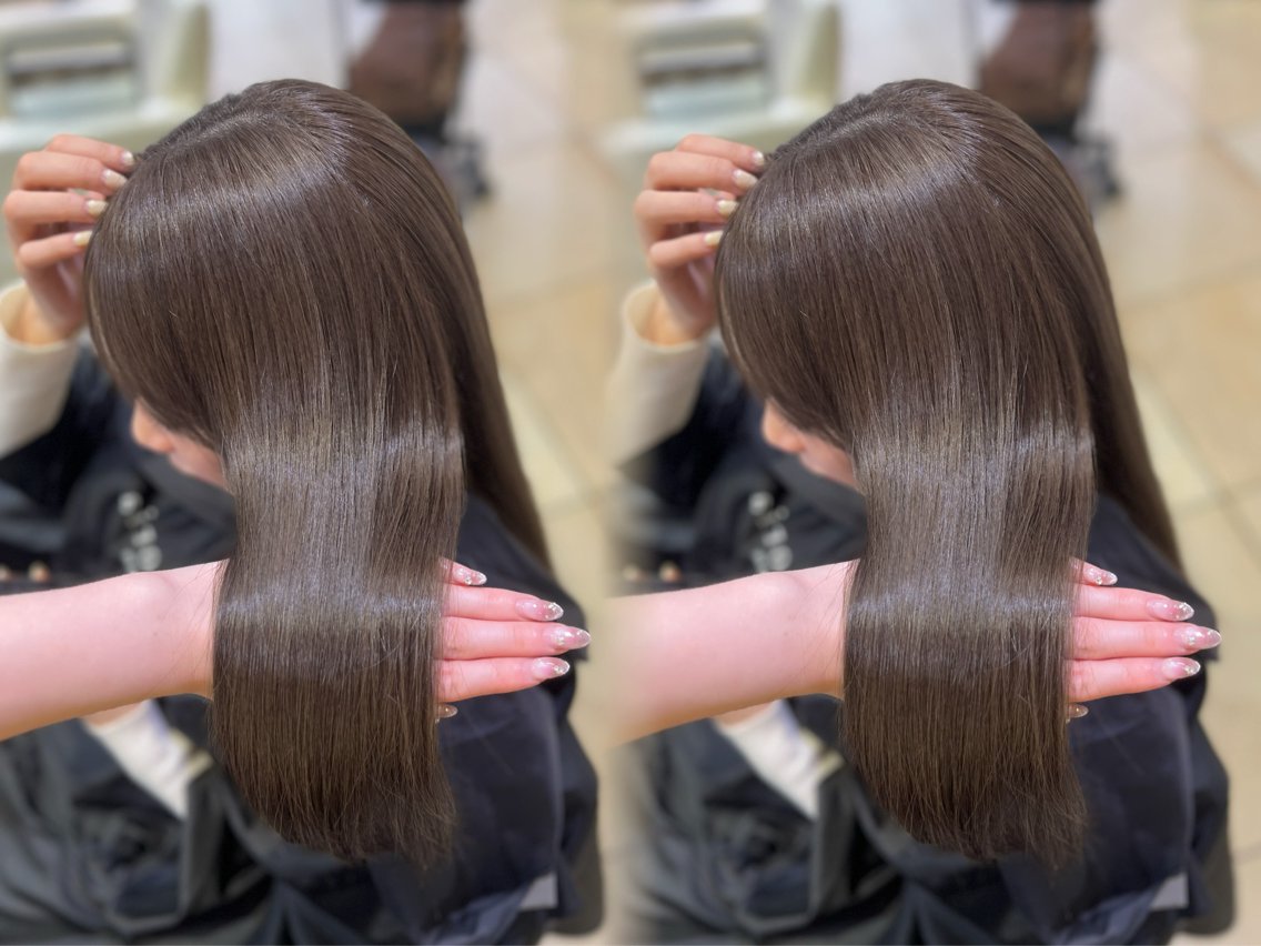 セミロング カラー オリーブグレー カット ヘアカラー トリートメント レイヤー🪽赤み 消し🎀新宿MOMOのヘアスタイル