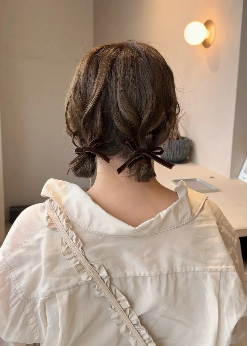 ミディアム ヘアアレンジ お団子ヘア 結婚式・ブライダル ボブ ヘアセット ヘアセット大募集 ˗ˋˏairiˎˊ˗のヘアスタイル