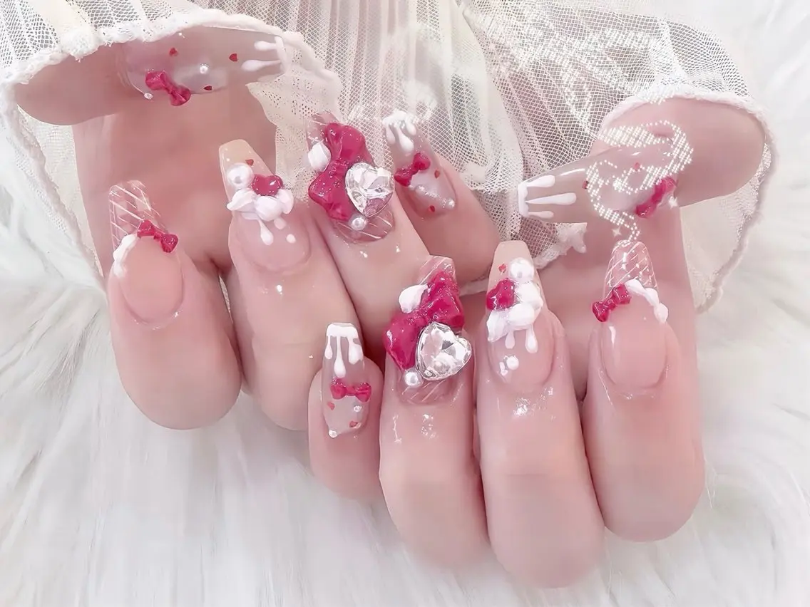 ネイル ブルー ジェルネイル ガーリー グラデーション グリーン ハンドネイル Rin Nail 新大久保店のネイルデザイン