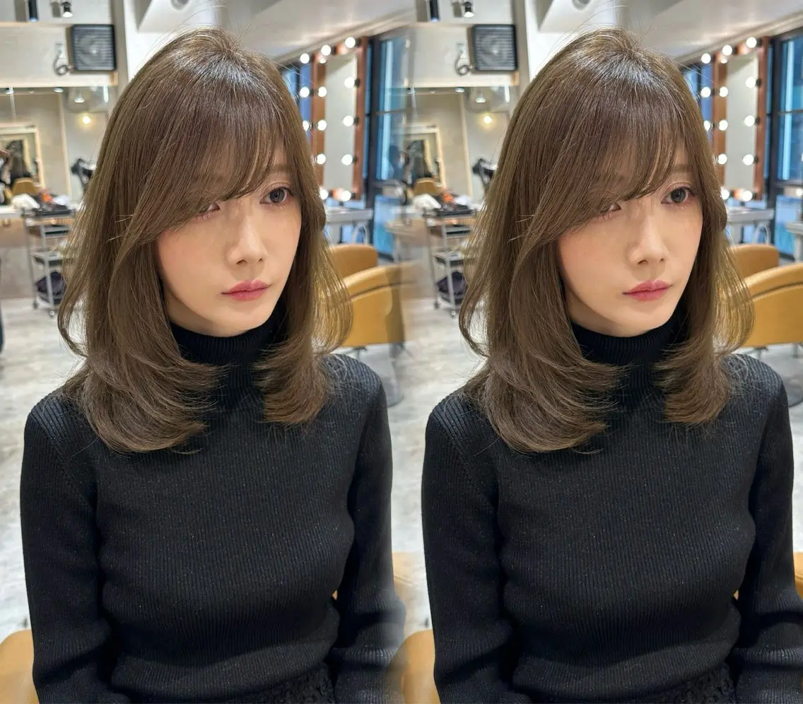ミディアム 顔周りカット 韓国風ヘア レイヤーカット 小顔カット カット ヘアカラー トリートメント ヘアセット 銀座副店長/レイヤー /髪質改善/田島のヘアスタイル