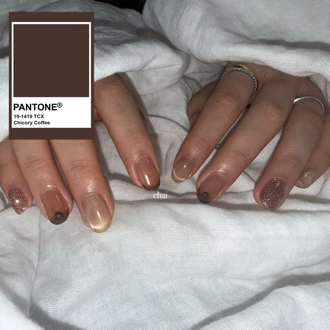 ネイル ブラウン フレンチネイル マグネットネイル ハンドネイル chai nail + eye📍鶴橋のネイルデザイン
