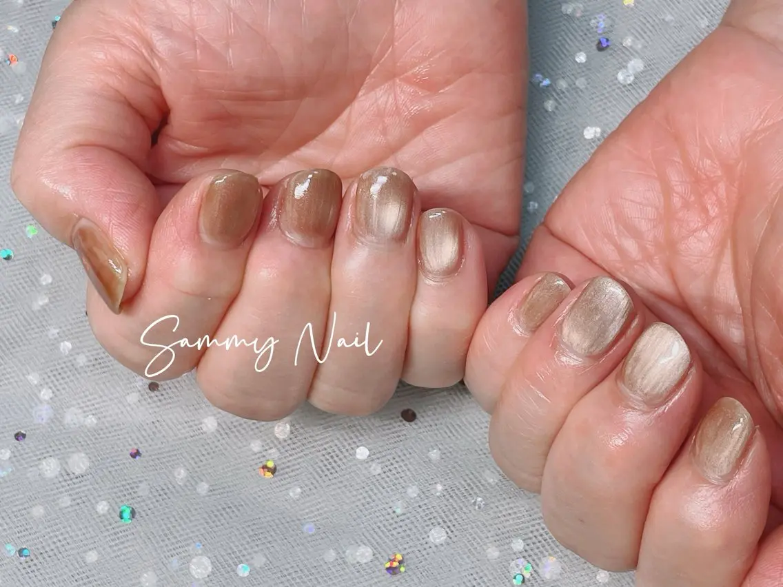 ネイル ブラウン マグネットネイル ハンドネイル Sammy Nailのネイルデザイン