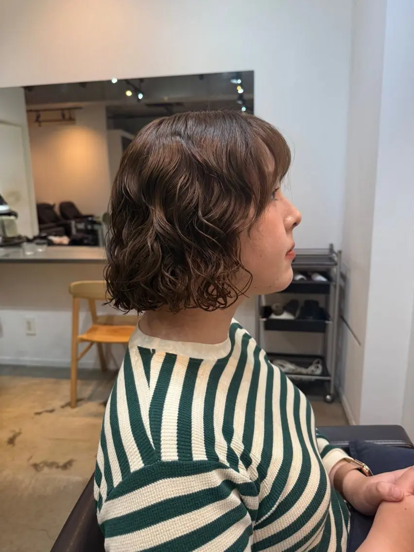 ミディアム カット パーマ トリートメント 🌿朝5分でお洒落 パーマスタイル🌿のヘアスタイル