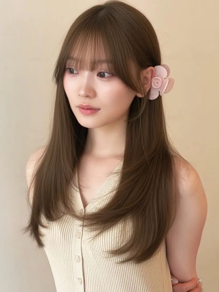 ロング カラー ヘアアレンジ ヘアカラー トリートメント ヘアセット 透け感ベージュ🤎 韓国ヘアtakutoのヘアスタイル