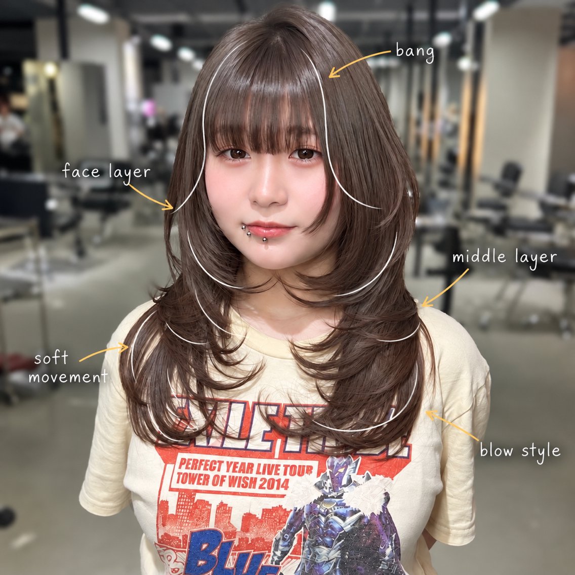 ロング くびれヘア 顔まわりレイヤー 顔周りカット 韓国風ヘア くびれレイヤー カット ヘアカラー 韓国レイヤー🇰🇷 艶髪💎renのヘアスタイル