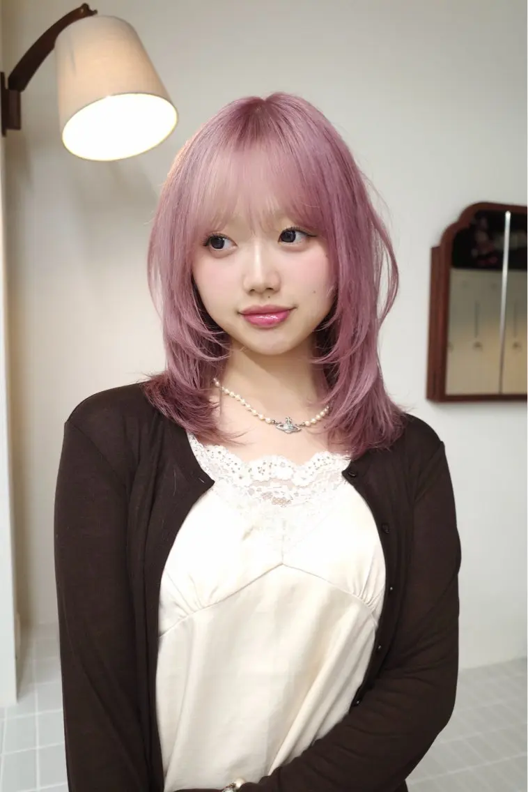 ミディアム ピンクラベンダー ヘアカラー 豊田 隆人のヘアスタイル