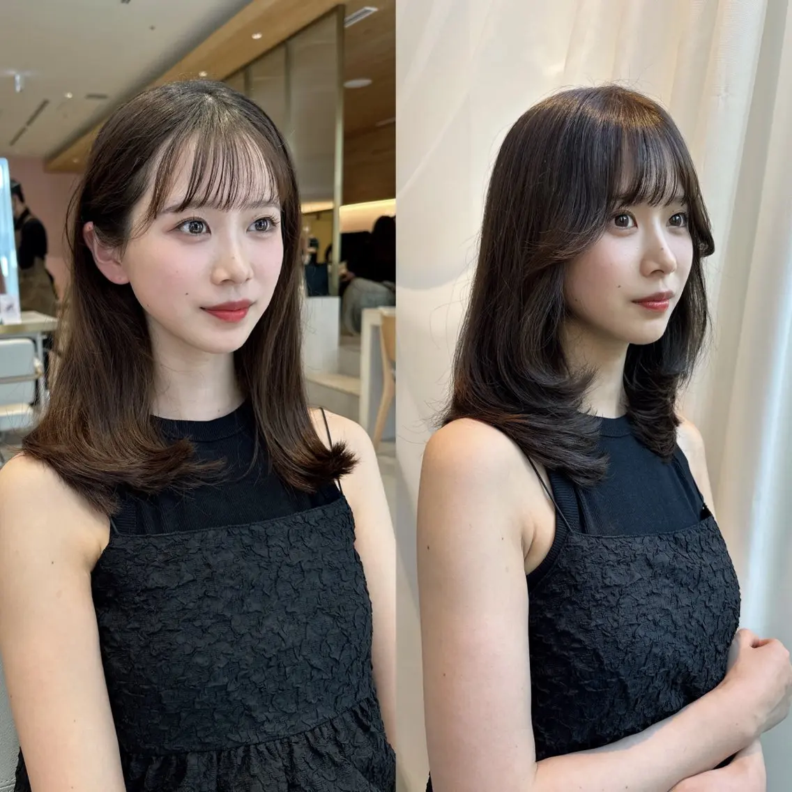 ミディアム カラー ヘアアレンジ 🤎小顔レイヤー /ベージュ🤎友香のヘアスタイル