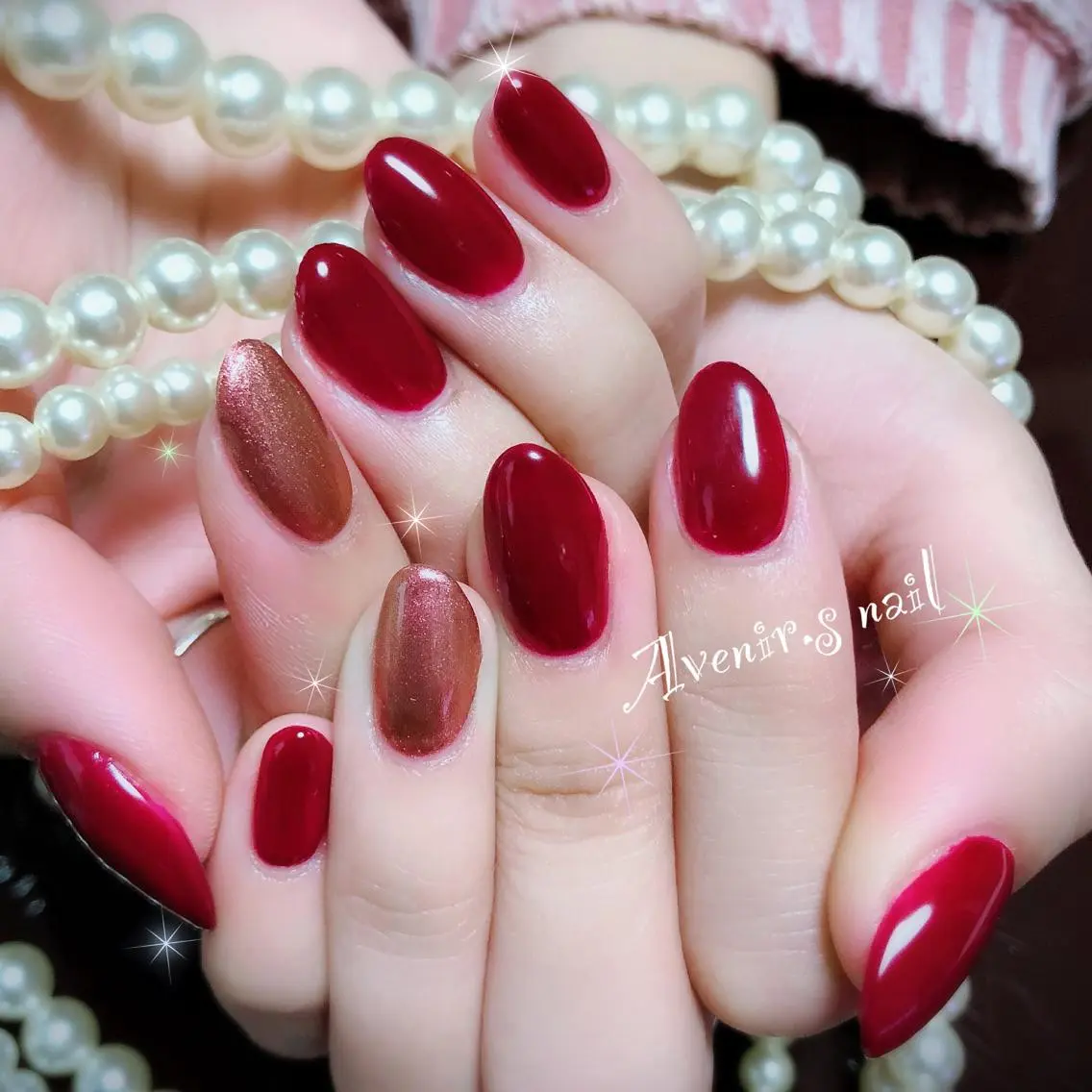 ネイル ボルドー ラメ(グリッター) ワンカラーネイル Home Salon Avenir.のネイルデザイン
