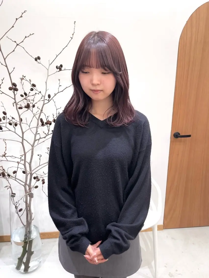 ミディアム カラー ヘアアレンジ ブリーチ ダブルカラー ブリーチなしカラー ena/ブリーチなし 透明感・レイヤー🎀のヘアスタイル