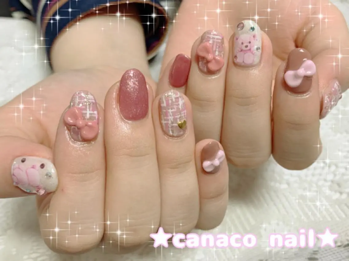 ネイル アートネイル ジェルネイル パラジェル リボン ストーンネイル ハンドネイル ハンドケア ベテランネイル cnc nailのネイルデザイン