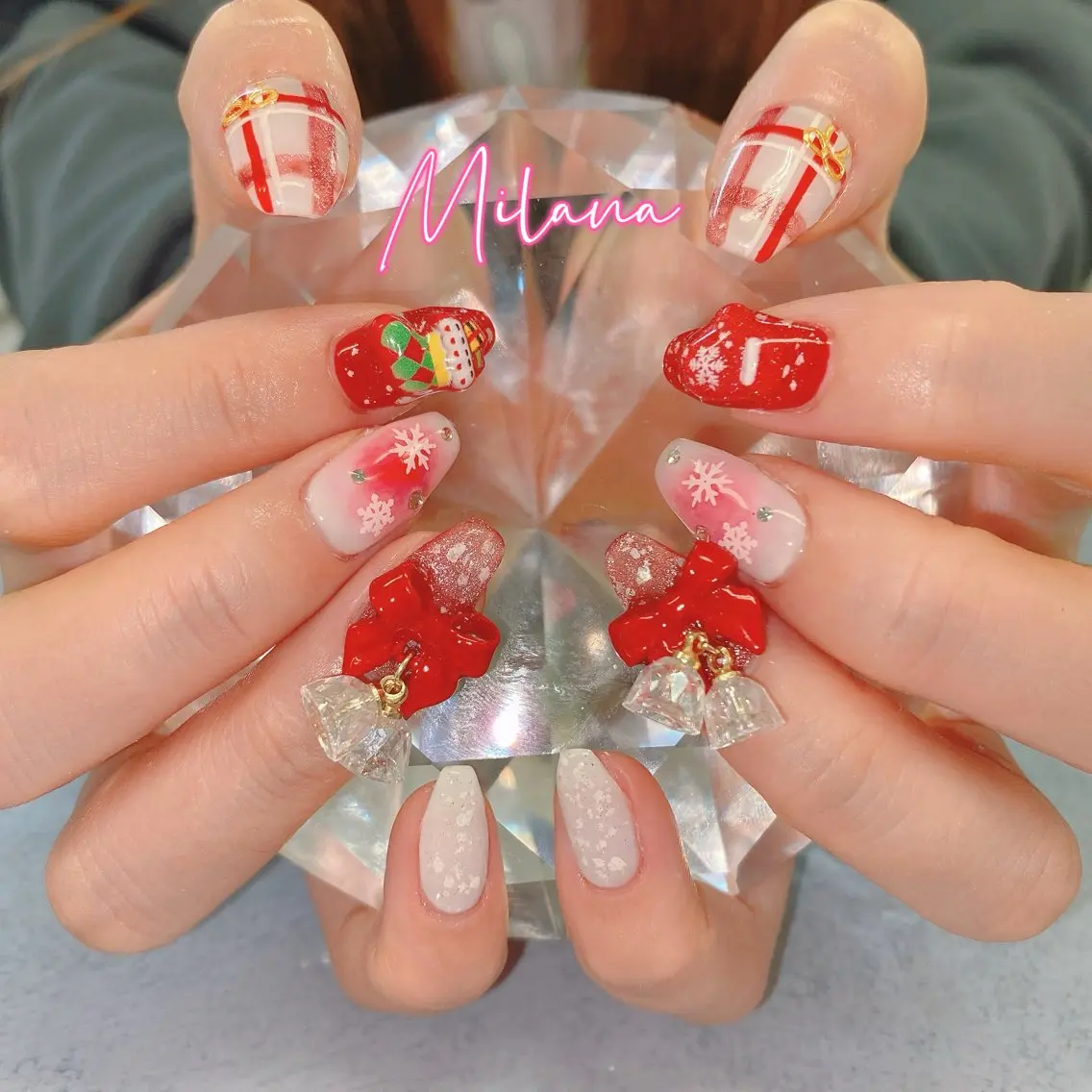 ネイル 冬ネイル クリスマス ハンドネイル Milana （研修生メニュー）のネイルデザイン