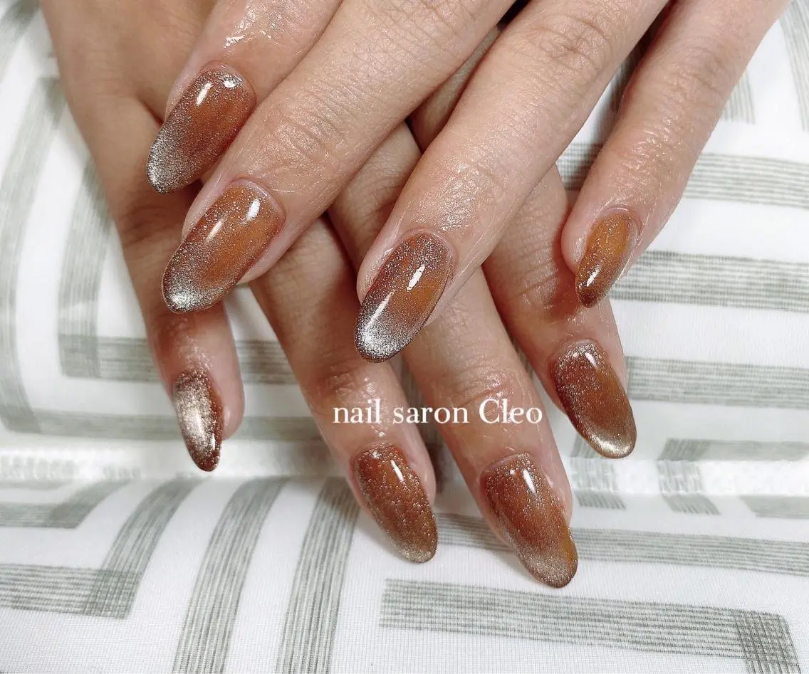 ネイル ブラウン ジェルネイル マグネットネイル Cleo クレオのネイルデザイン