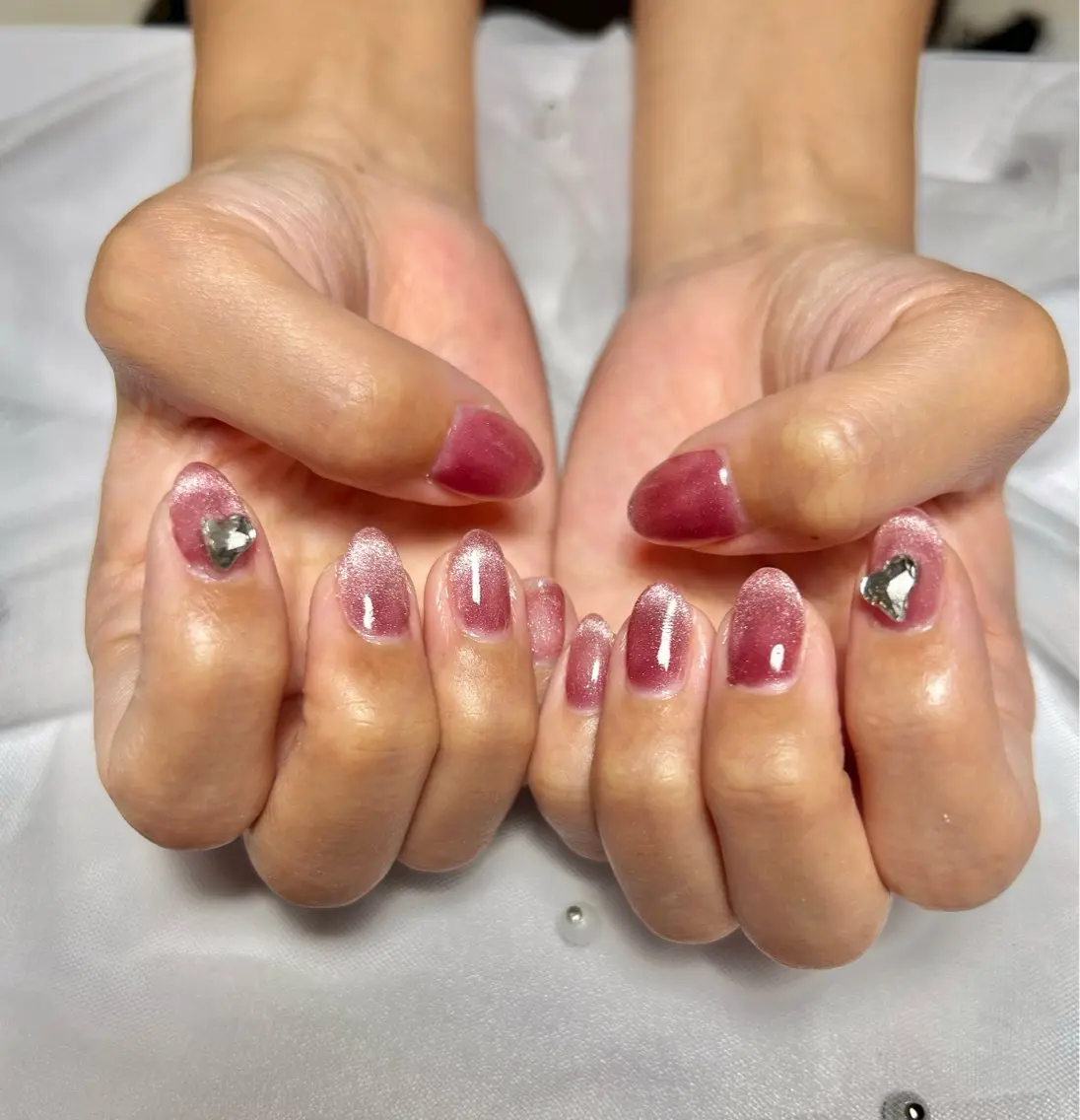 ネイル フレンチネイル ハート マグネットネイル マグネットワンカラー ワンカラーネイル ハンドネイル nail salon Cuoréのネイルデザイン