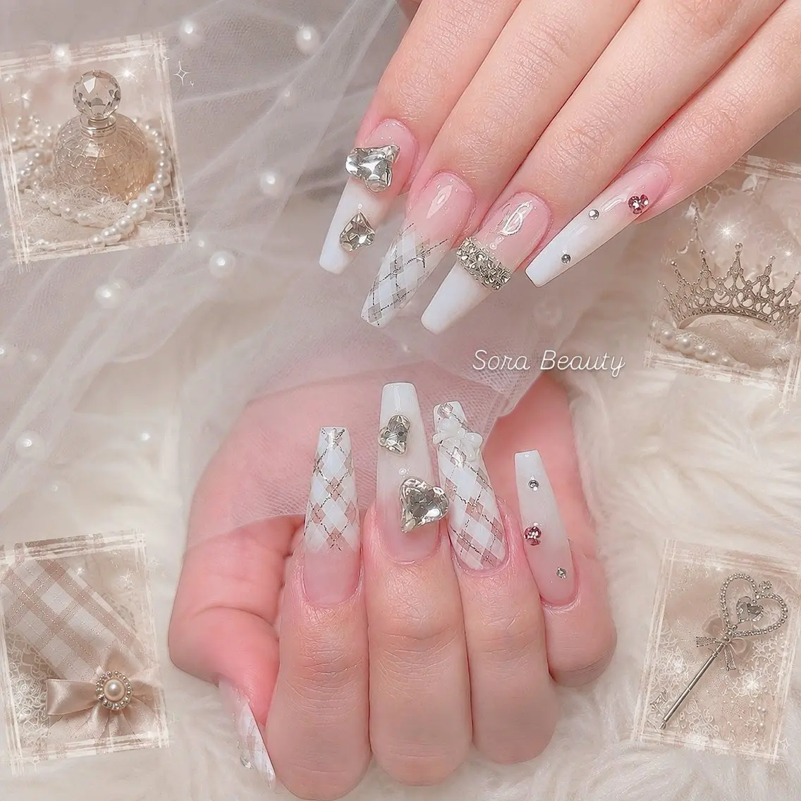 ネイル アートネイル ハート 韓国ネイル ロングネイル ピンク Sora NAILのネイルデザイン