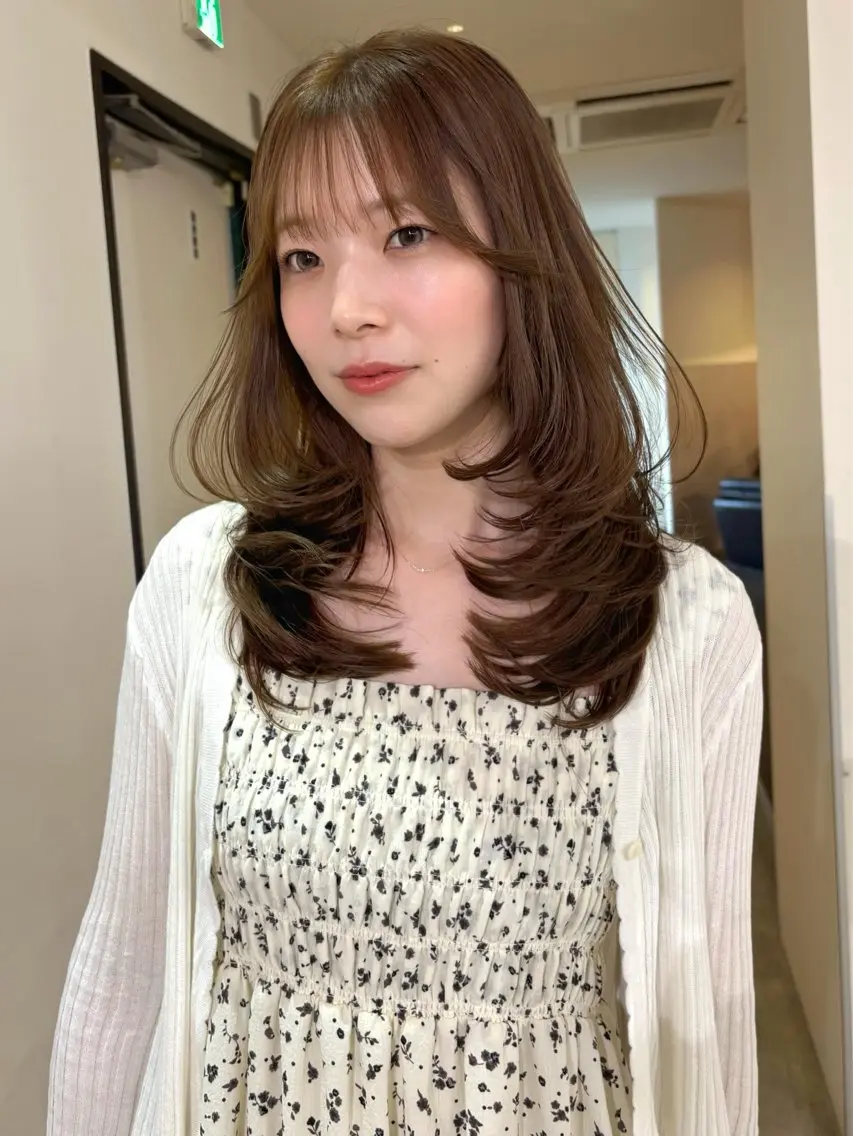 セミロング カラー カット ヘアカラー mizuki/ピンク ベージュ.レイヤーのヘアスタイル
