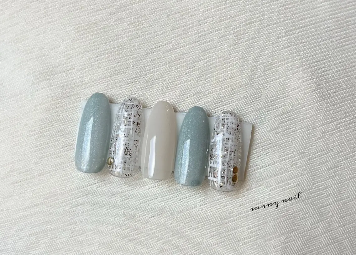 ネイル ジェルネイル グリーン マグネットネイル パラジェル ハンドネイル ハンドケア sunny nailのネイルデザイン