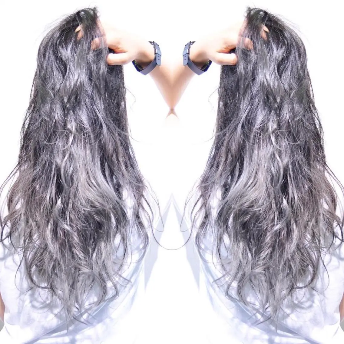 ロング カラー ヘアアレンジ グラデーションカラー シルバー 及川シゲル 髪質改善講師のヘアスタイル