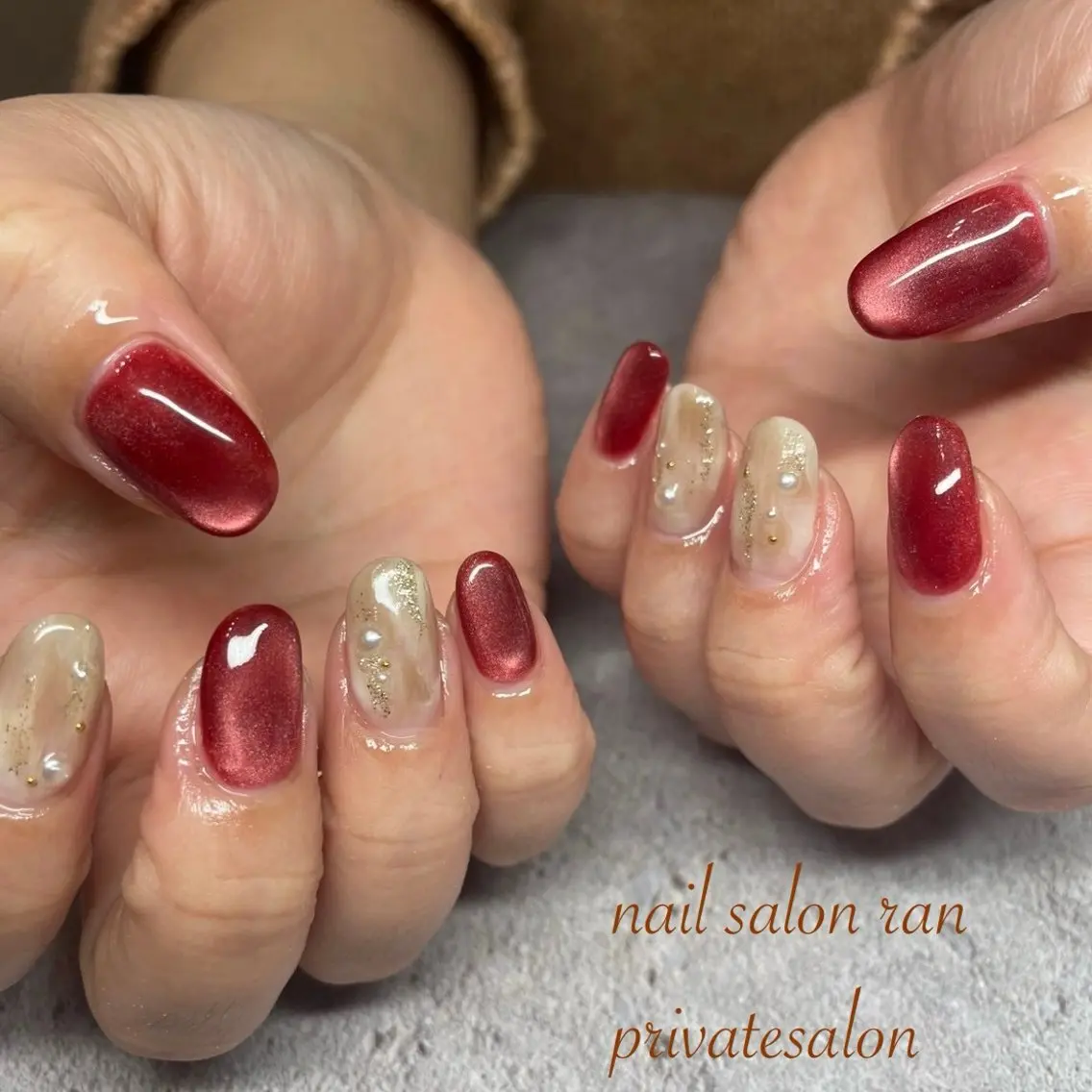 ネイル ボルドー マグネットネイル 大理石ネイル(マーブル) ハンドネイル ハンドケア nailsalon ranのネイルデザイン