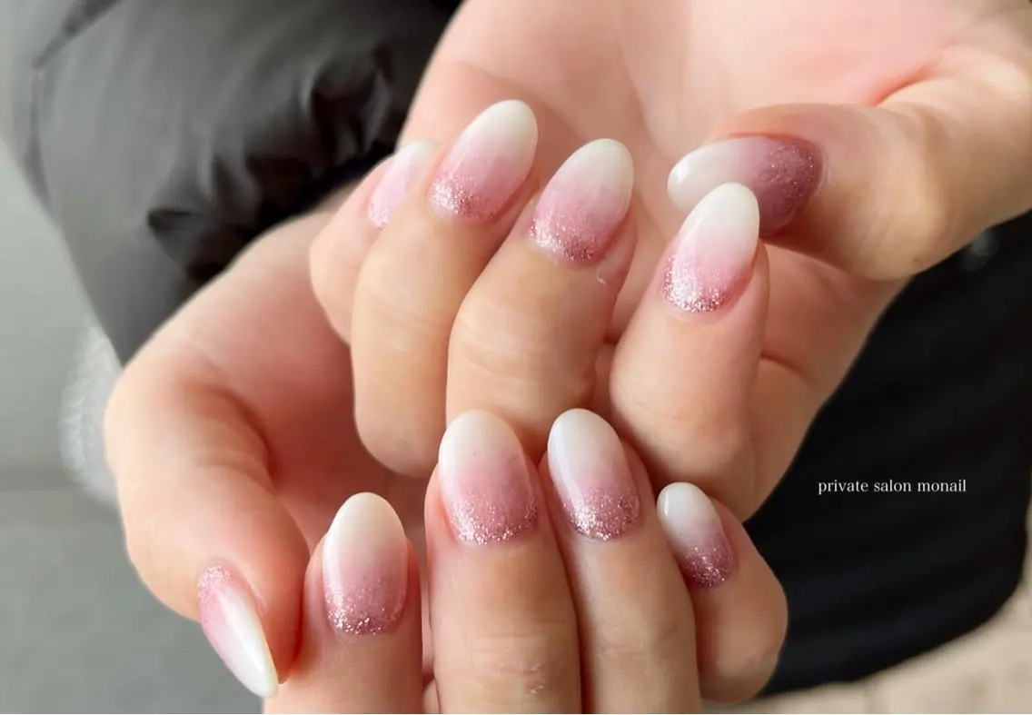 ネイル ラメ(グリッター) ピンク ハンドネイル nail salon monailのネイルデザイン