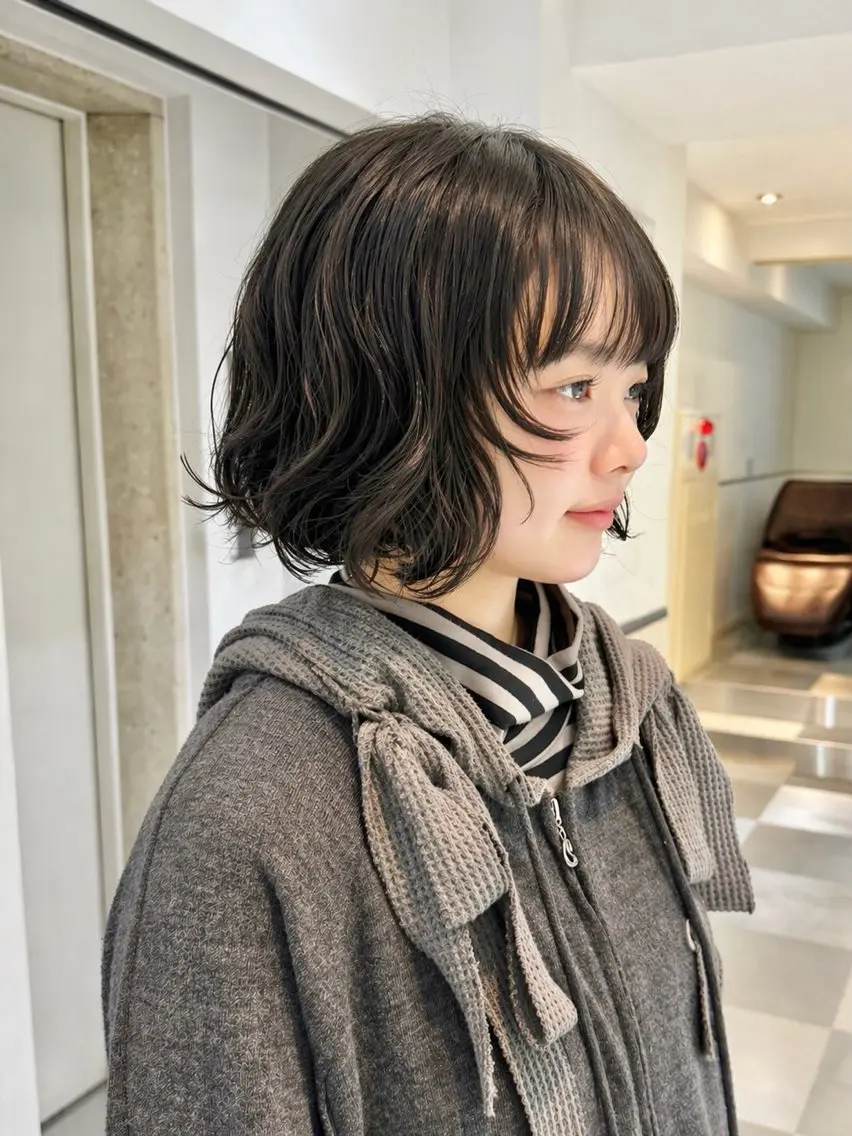 ショート パーマ ボブ ニュアンスパーマ カット パーマ トリートメント デジタルパーマ 🌀ボブ　萩原　龍のヘアスタイル