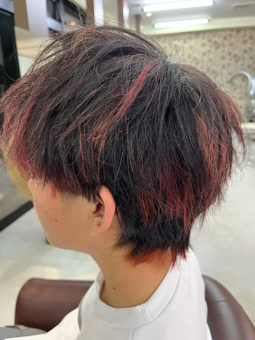 ショート カラー メンズ メンズハイライト メンズメッシュ ハイライトカラー メッシュ ハイライト カット ヘアカラー 樋口智士/倉敷/中庄 /髪質改善/縮毛矯正のヘアスタイル