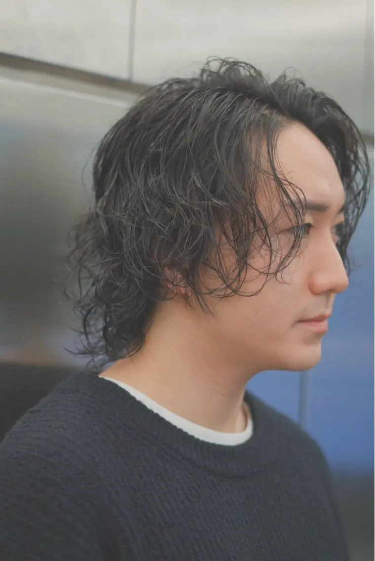 ミディアム パーマ メンズ カット パーマ 原宿パーマ・カラー 小原隼人のヘアスタイル