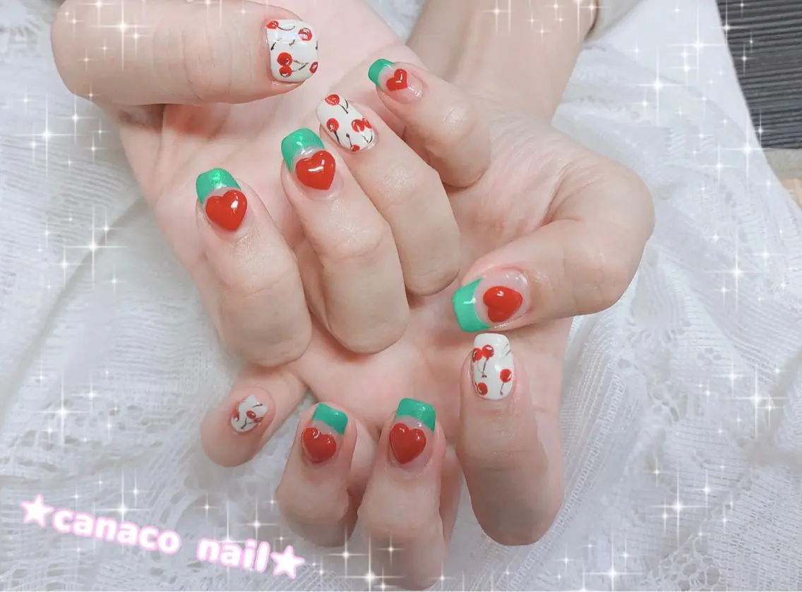 ネイル アートネイル フレンチネイル ジェルネイル ガーリー ハート ベテランネイル cnc nailのネイルデザイン