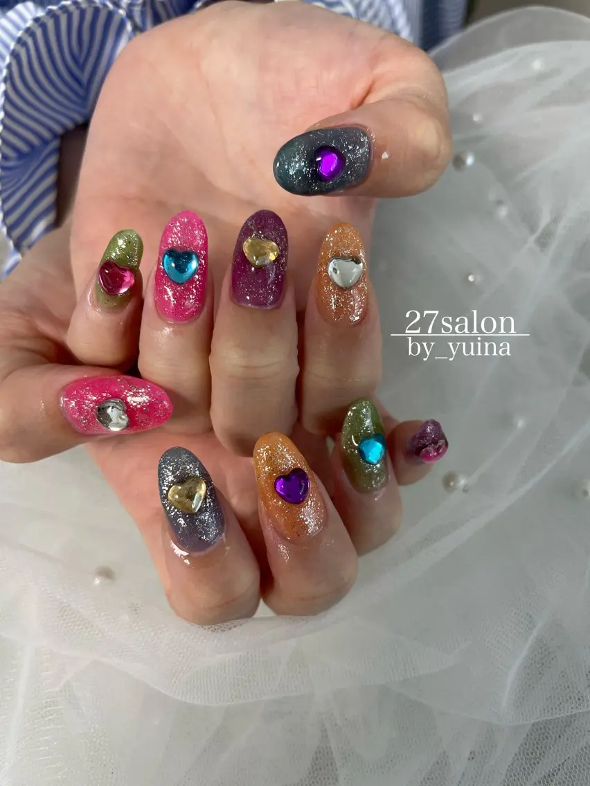 ネイル ハート ハンドネイル 27salon yuinaのネイルデザイン