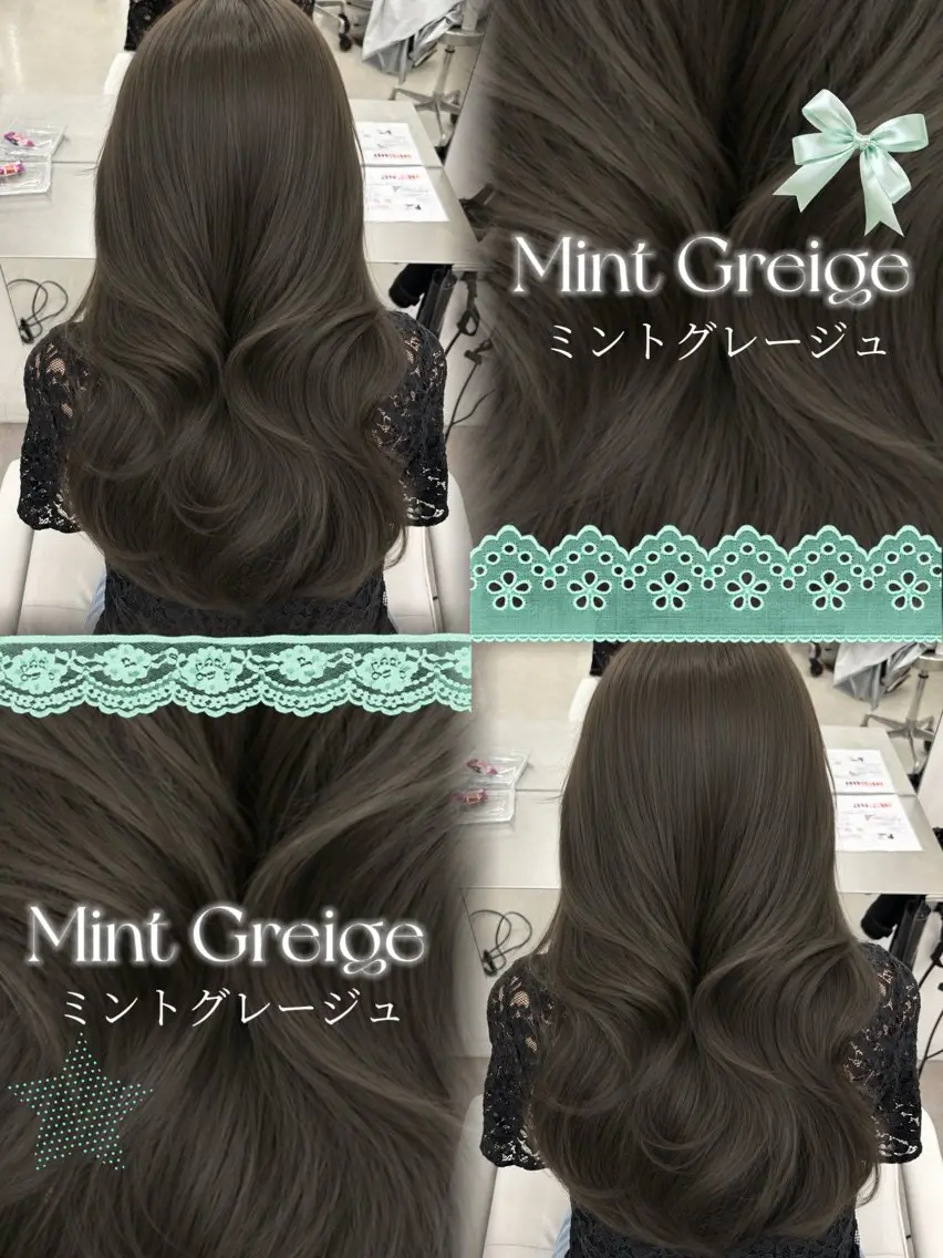 カラー 透明感カラー グレージュ ミント オレンジ ヘアカラー 韓国ヘア／レイヤー／ 顔周り🎀もかのヘアスタイル