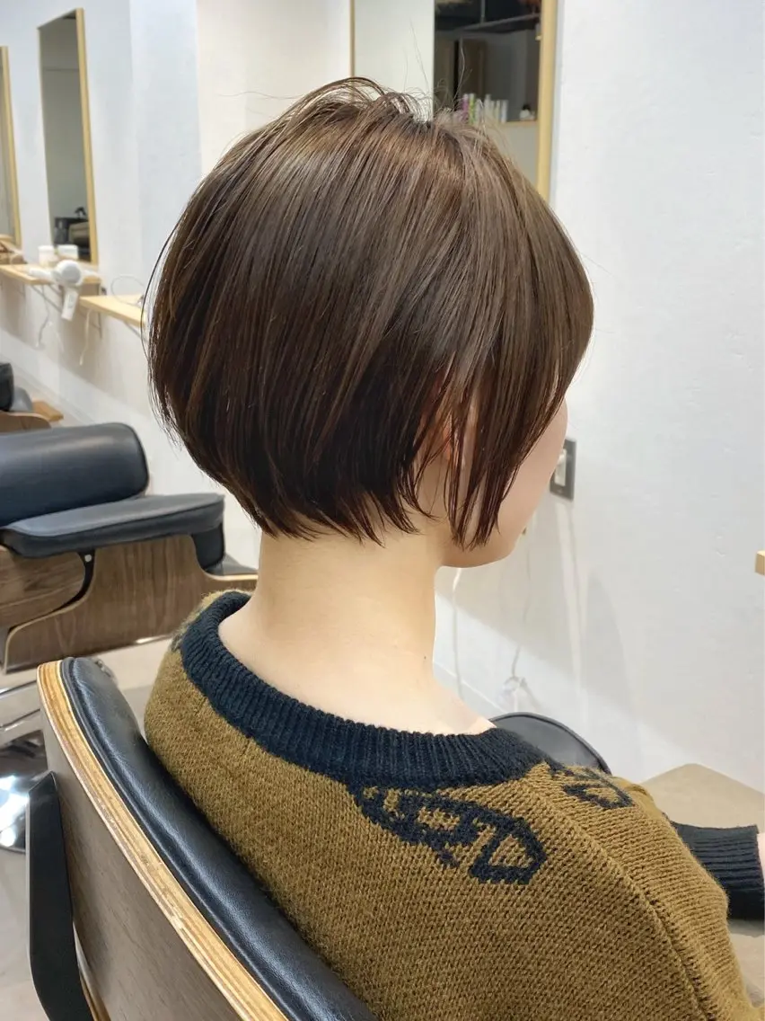 ショート カラー ショートボブ 丸みショート ボブ ショートヘア カット ヘアカラー トリートメント 当日予約🆗ショート /ハイライト/松本のヘアスタイル
