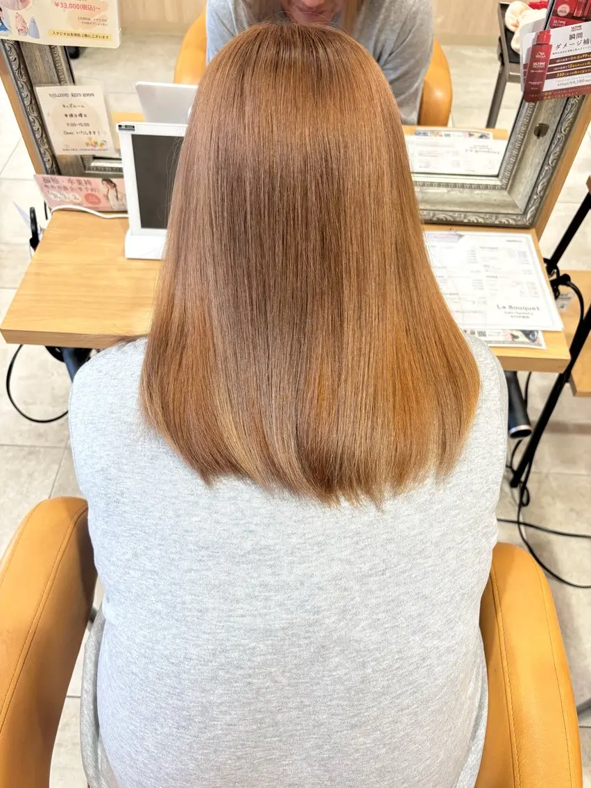 セミロング カラー ベージュカラー ブリーチ ケアブリーチ ラブーケ中川中島店 クラタチカコのヘアスタイル