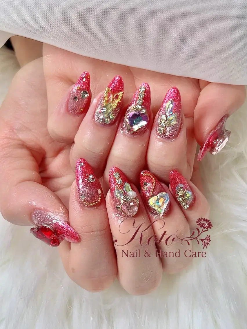 ネイル 長さ出し ジェルネイル 持ち込み ニュアンスネイル 赤色 ハンドネイル Nail Salon KOTOのネイルデザイン