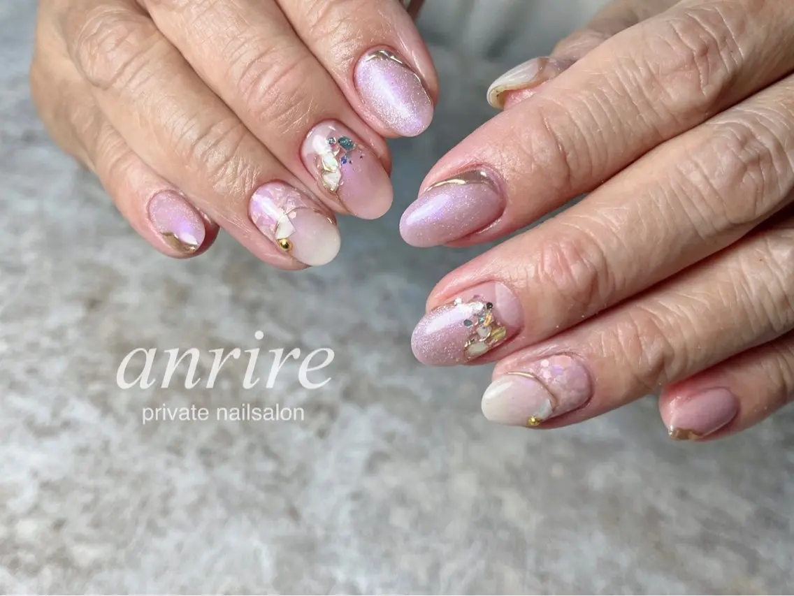 ネイル キラキラネイル マグネットネイル ミラーネイル ピンク ハンドネイル nailsalon anrireのネイルデザイン