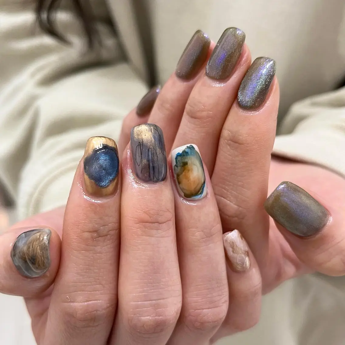 ネイル ブルー ハンドネイル vegh. nail/阿波座のネイルデザイン