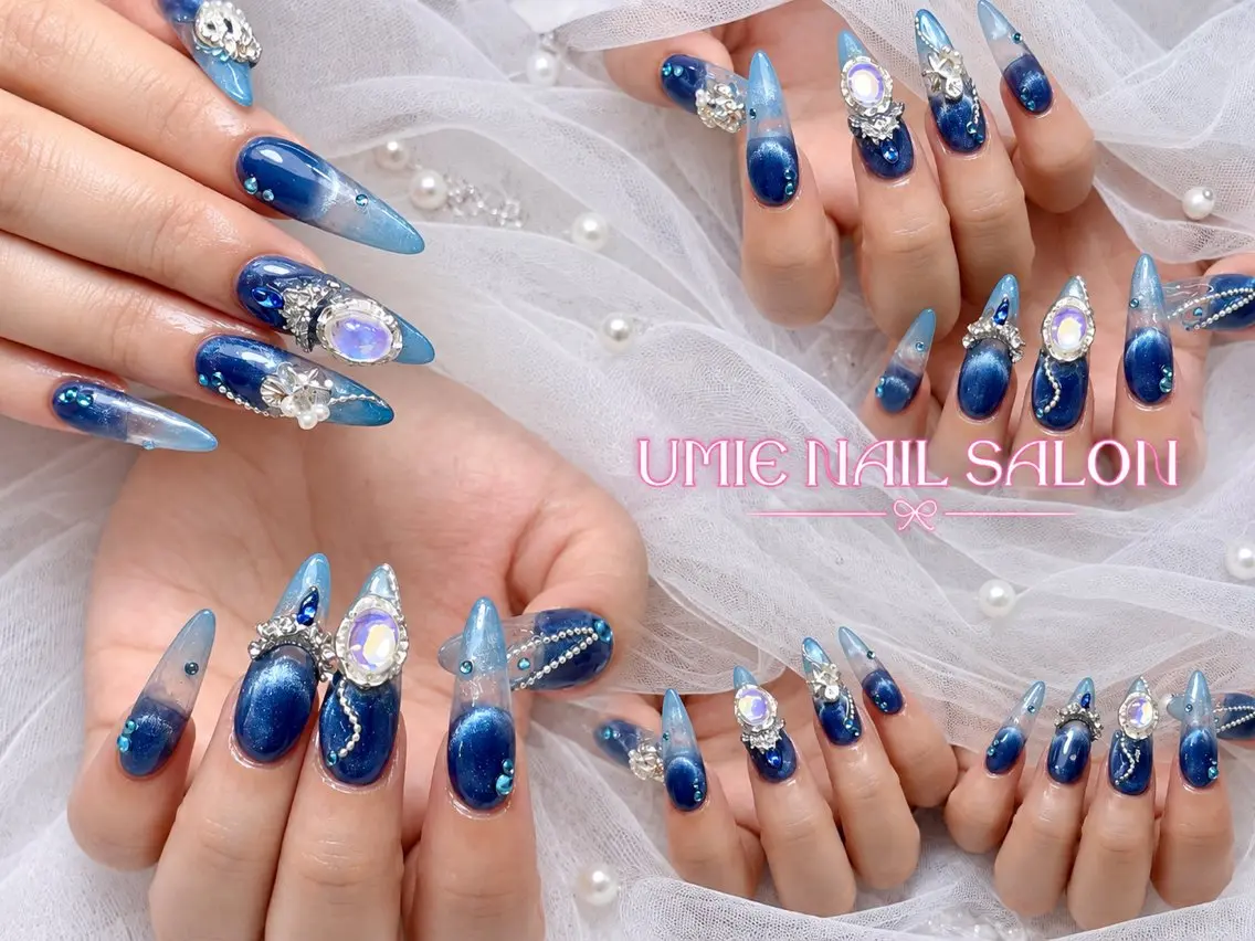 ネイル フットネイル フレンチネイル ジェルネイル ガラスフレンチ マグネットネイル ハンドネイル UMIE NAIL SALONのネイルデザイン
