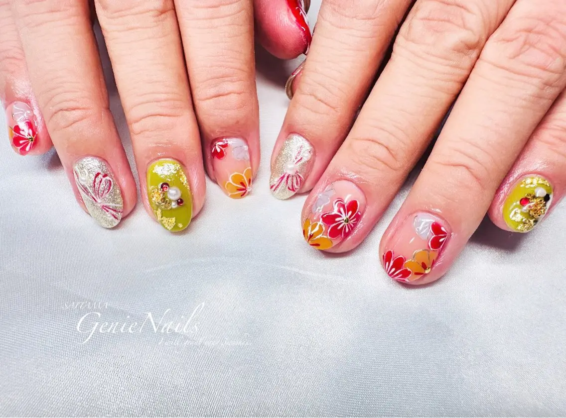メンズ ネイル アートネイル 成人式 長さ出し 氷ネイル・うるうるネイル ロングネイル Genie Nailsのネイルデザイン