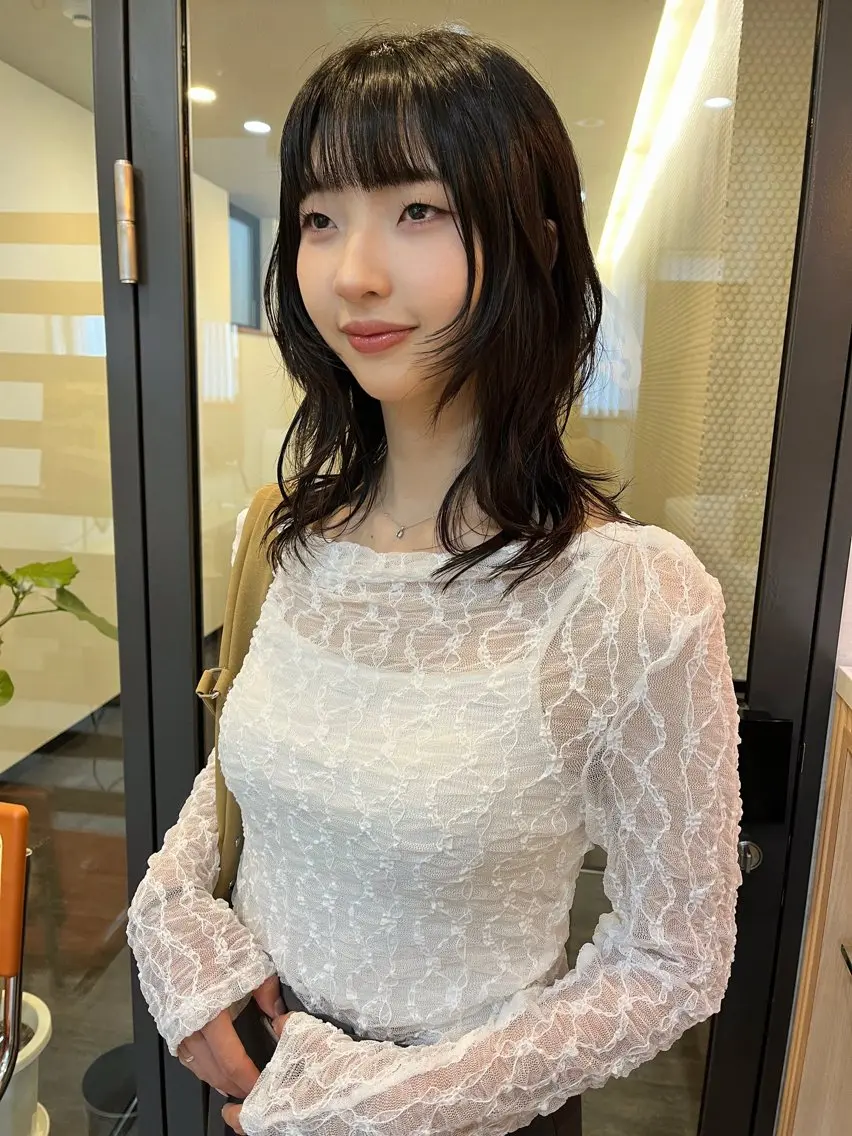 ミディアム ハッシュカット レイヤーカット カット トリートメント レイヤー/暖色/ 髪質改善/永礼芳果のヘアスタイル