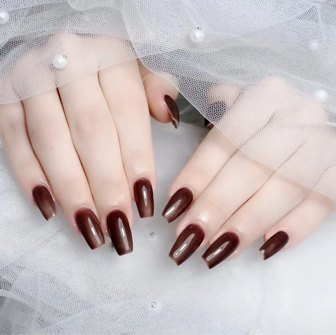 ネイル チークネイル 長さ出し フラッシュネイル フレンチネイル グラデーション ハンドネイル Lenie Nail Salonのネイルデザイン
