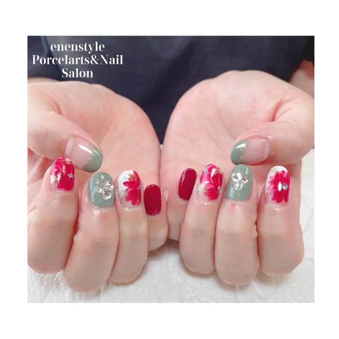 ミディアム ネイル ハンドネイル 🐾enen style 🐾のネイルデザイン