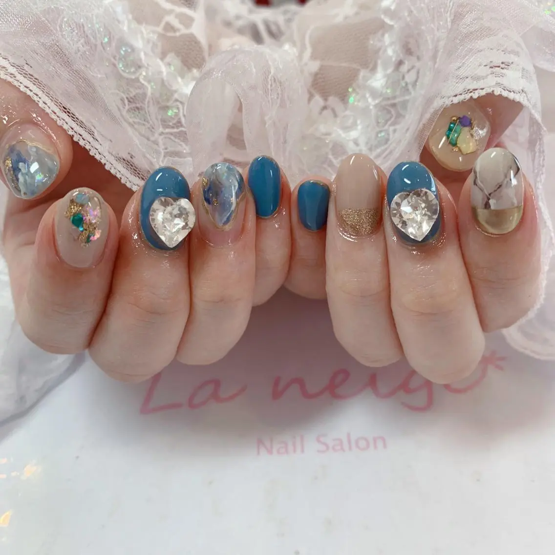 ネイル ハート ハンドネイル La neige* yuki 🐩🌙のネイルデザイン