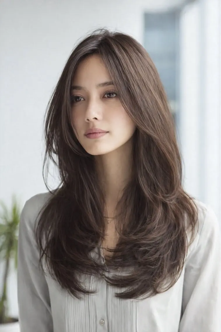 ロング 縮毛矯正 絶対綺麗な暖色カラー 🎯あります✨増渕✨のヘアスタイル