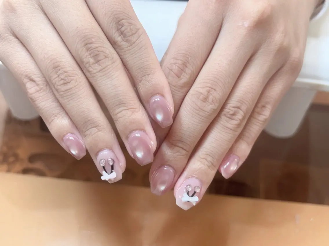 ネイル アートネイル オーロラネイル チークネイル 長さ出し フレンチネイル ハンドネイル ハンドケア Yumi Nail Seiのネイルデザイン