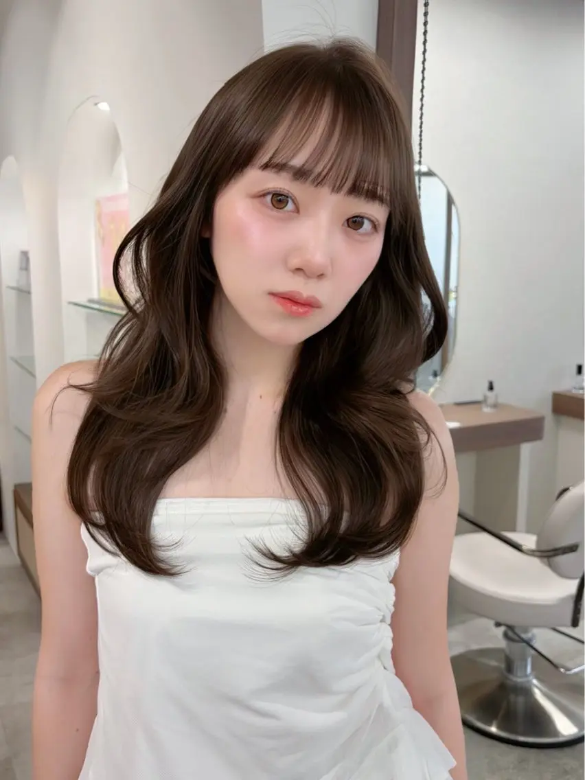 セミロング カラー ブリーチ ブラウンカラー ブリーチなしカラー 顔周りカット レイヤーカット カット ヘアカラー トリートメント 藤野 結衣のヘアスタイル