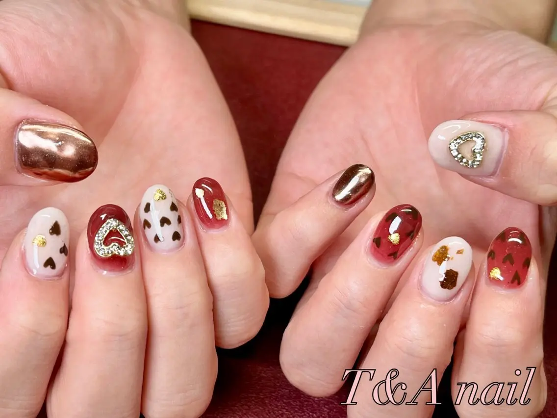 ネイル 長さ出し ジェルネイル ハート ニュアンスネイル スカルプネイル T&A nailのネイルデザイン